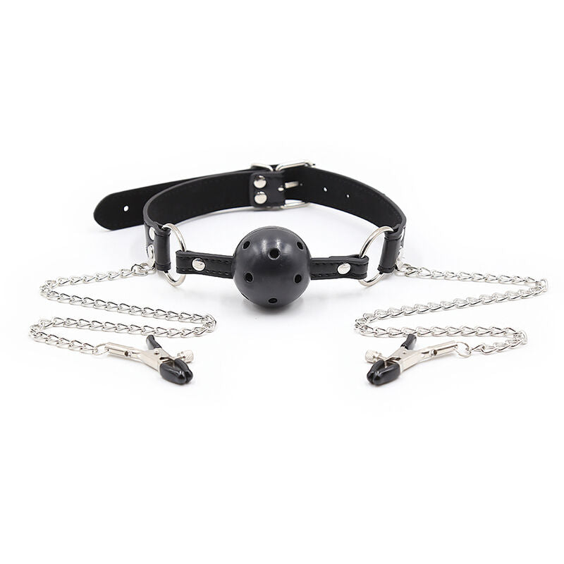 Ohmama Fetish - Ball Gag With Vents And Nipple Clamps