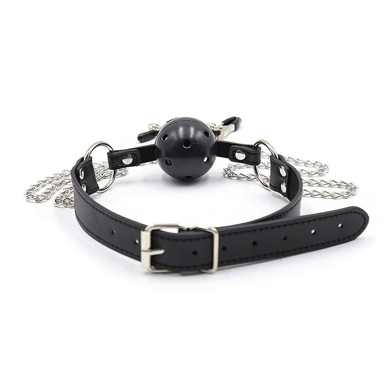 Ohmama Fetish - Ball Gag With Vents And Nipple Clamps