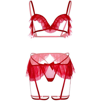 Leg Avenue - Three Pieces Set Bra, G-String And Garter Belt