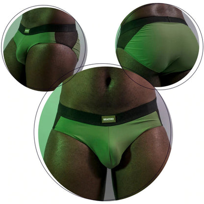 Macho MS23V men's enhancing brief in green front view