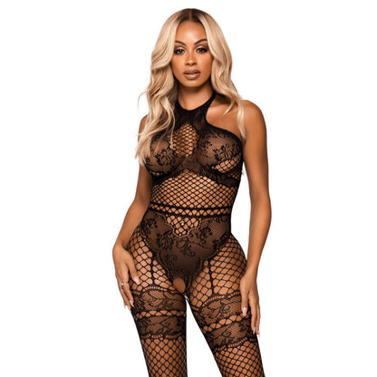 Leg Avenue - Net Halter Bodystocking One Size - Black