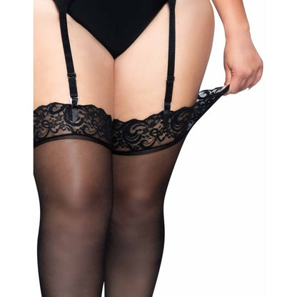 Leg Avenue - Outlet - Black Nylon Stockings With Lace Top Plus