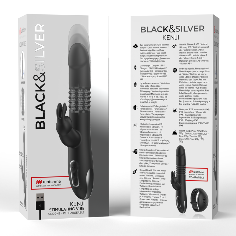 Experience intense G-spot pleasure with the Black Silver G-Spot Stimulating Vibe. Up & Down motion, clitoral stimulation, rotating pearls, USB rechargeable, and Watchme-compatible.8