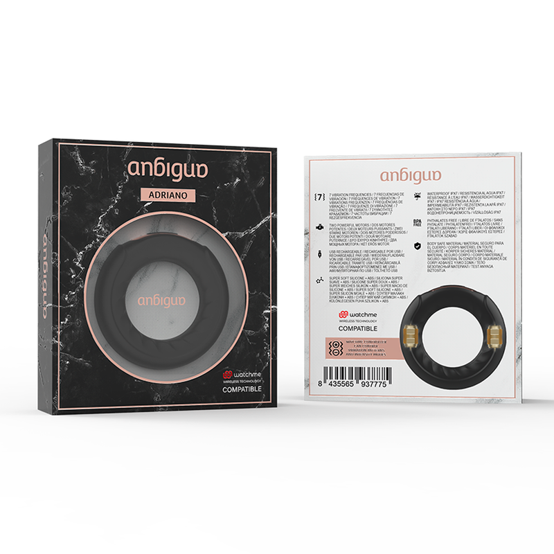 xplore the Anbiguo Adriano Vibrating Ring. Dual motors, 7 vibration modes, Watchme wireless technology compatible, USB rechargeable, and phthalate-free.12