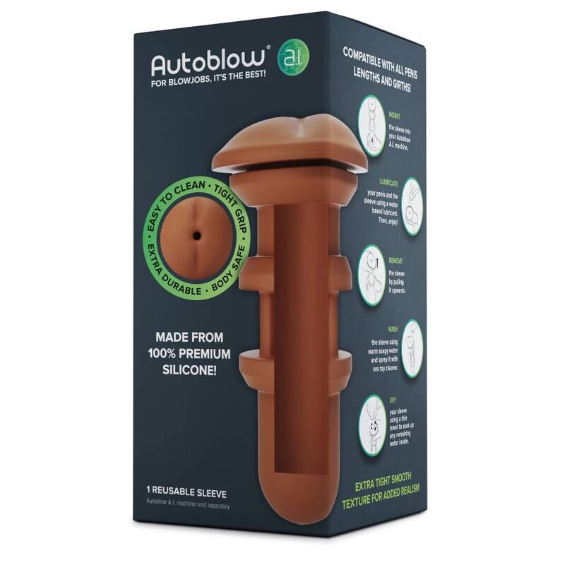 Transform your Autoblow Anus Male Masturbator Sleeve into a sex machine with the lifelike silicone anus sleeve. Odorless, non-porous, extra tight, and long-lasting.5