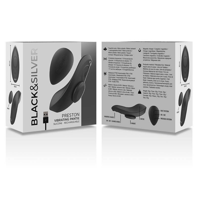 Black&Silver - Preston Rechargeable Silicone Vibrator Pantie Black