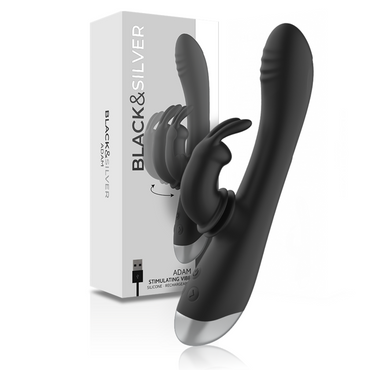 Black&Silver - Dj. Adam Rechargeable Silicone Rabbit Stimulator Black