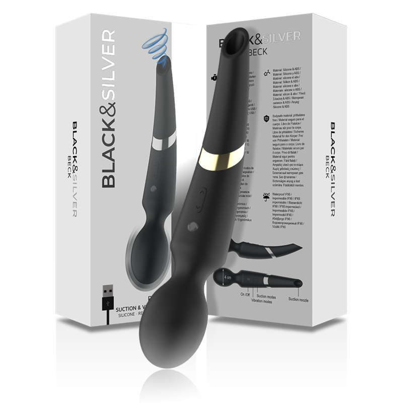 Black&Silver - Beck Rechargeable Silicone Massager And Suction Black