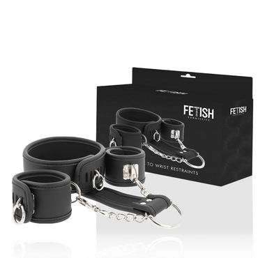 FETISH SUBMISSIVE - Vegan Leather Necklace and Handcuffs with Neoprene (1)