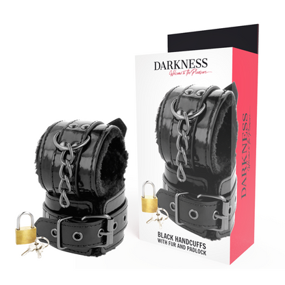 Darkness - Black Adjustable Leather Handcuffs With Padlock