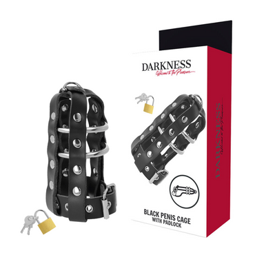 DARKNESS - Vegan Leather Chastity Cage Secure Lock by DelighToys