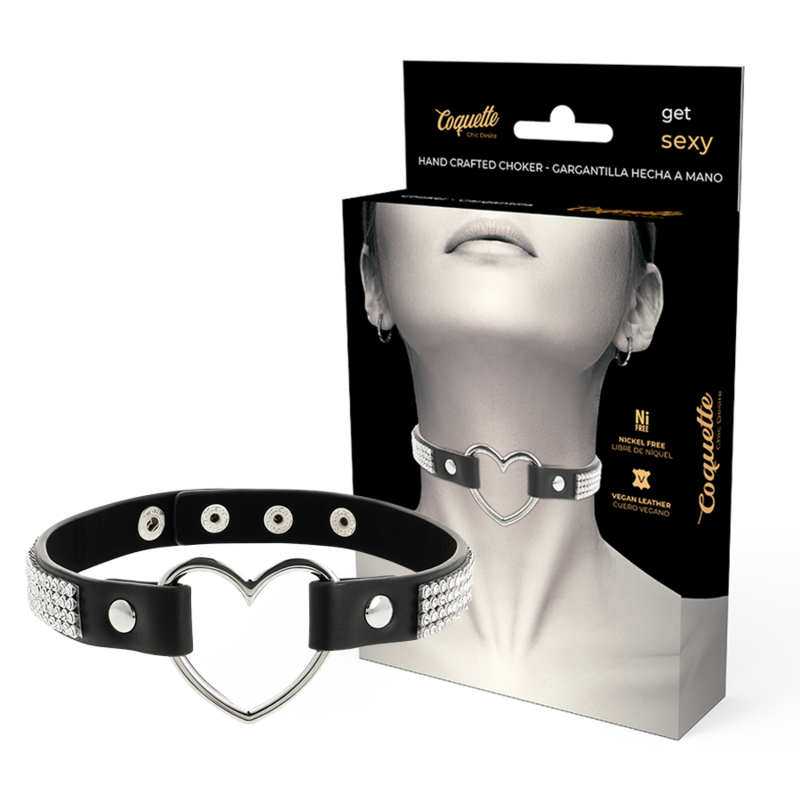 Coquette - Chic Desire Vegan Leather Choker With Heart