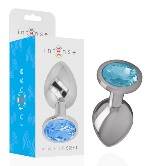 Intense - Aluminum Metal Anal Plug With Blue Crystal Size L