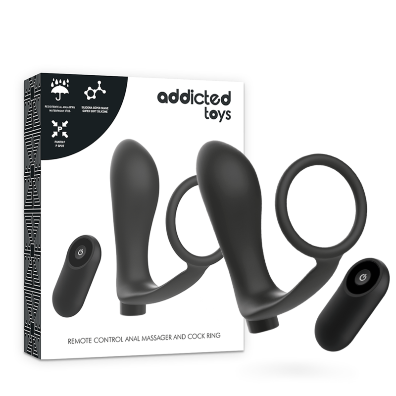 Discover intense pleasure with the Addicted Toys Penis Ring Anal Plug. This rechargeable toy offers dual stimulation with remote control convenience for creative play.