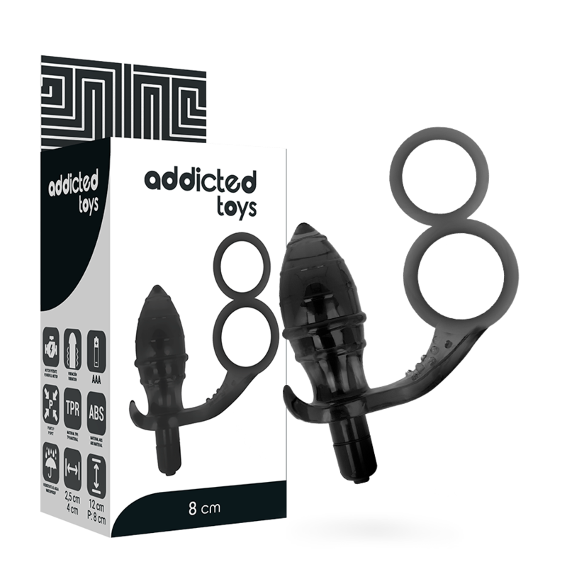 Experience ultimate pleasure with the Addicted Toys Anal Plug Double Black Ring, featuring a vibrating dilator and dual rings for enhanced sensation and stimulation.