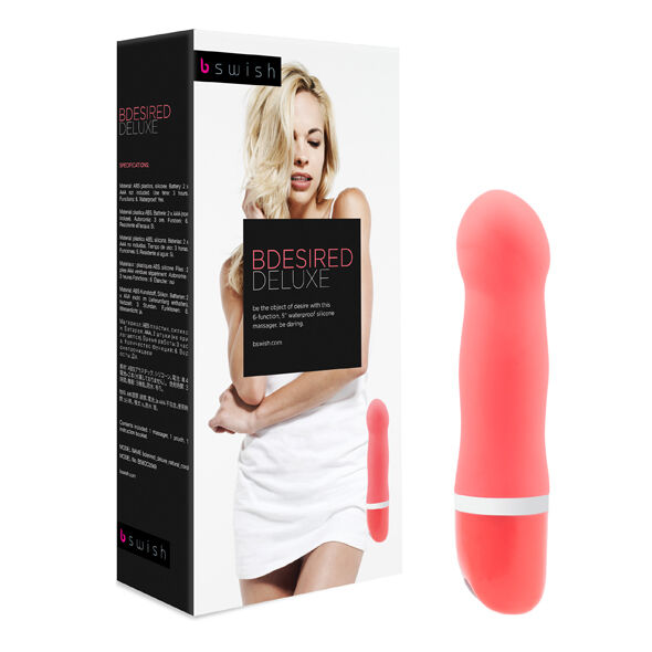 Experience the silky-smooth B Swish Coral Vibrator with 6 vibration functions. Hypoallergenic silicone, waterproof, and perfect for solo or couple play.6