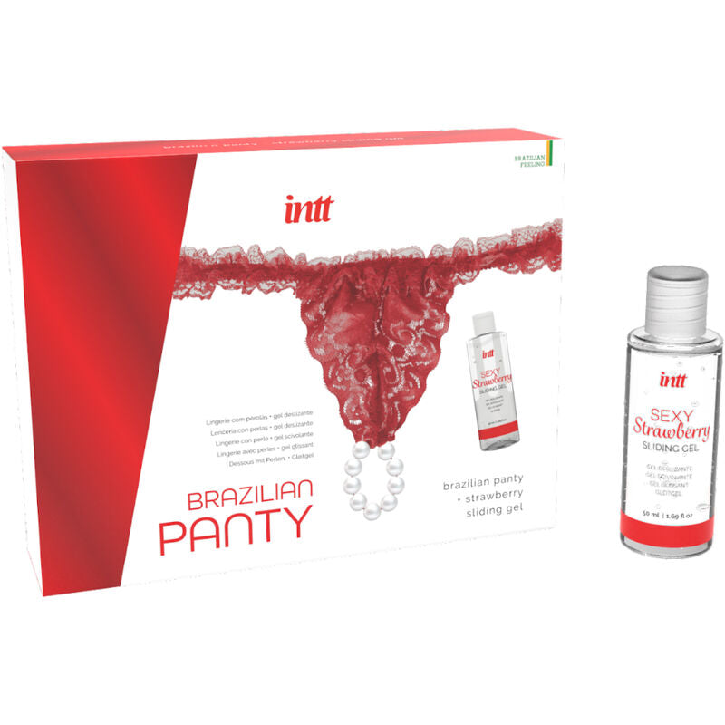 Intt Releases - Brazilian Red Panty With Pearls And Lubricating Gel 50 Ml