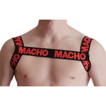 Macho Harness shown in red adjustable fit
