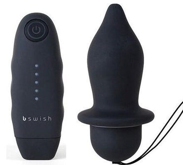 Explore thrilling anal pleasure with the B Swish Classic Vibrating Butt Plug. Remote-controlled, 5 vibration modes, waterproof, body-safe, and perfect for beginners.1
