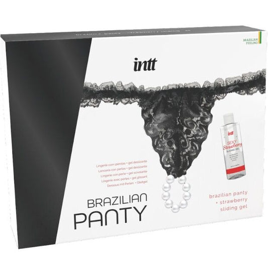 Intt Releases - Brazilian Black Panty With Pearls And Lubricant Gel 50 Ml