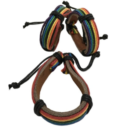 Pride leather bracelet brown rainbow detail