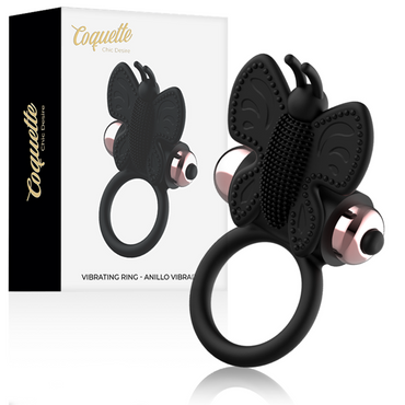 Coquette Toys - Cock Ring Butterfly With Vibrator Black/ Gold