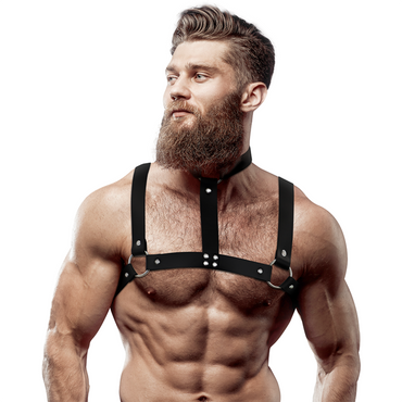 FETISH SUBMISSIVE - Adjustable Eco – Leather Chest Harness Necklace for Men by DelighToys