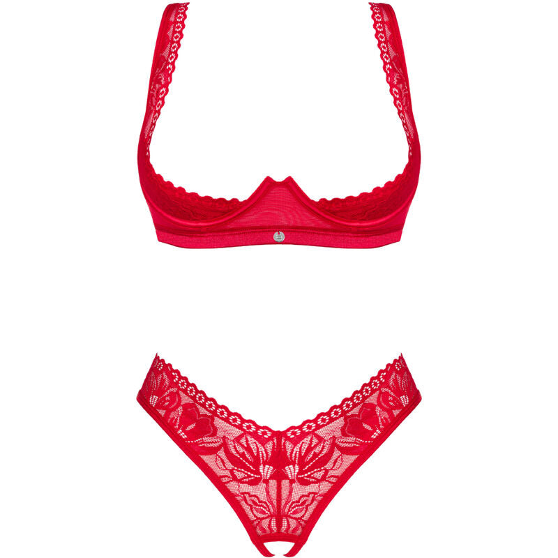 Obsessive - Lacelove Set Two Pieces Cupless Red Xs/S