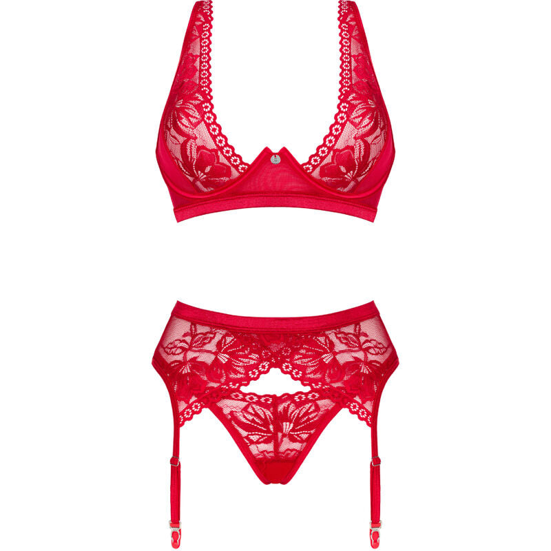 Obsessive - Lacelove Set Three Pieces Red M/L