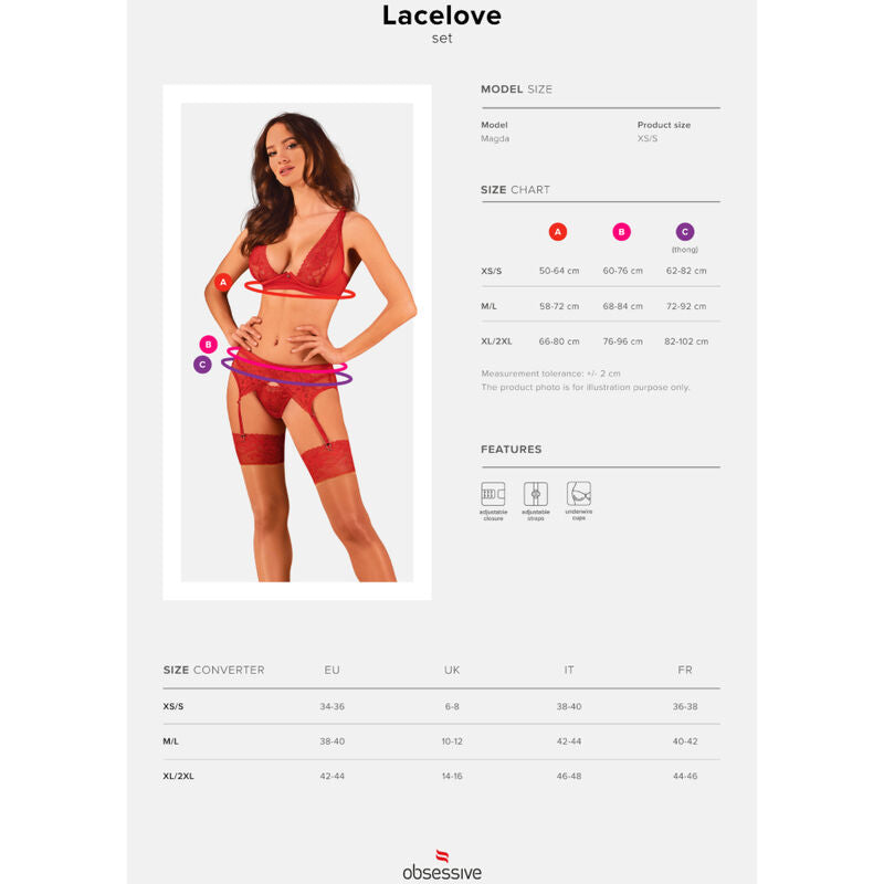 Obsessive - Lacelove Set Three Pieces Red M/L