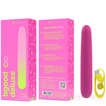 Indulge in silky-smooth pleasure with the Bgood Deluxe Vibrator. 5 vibration modes, body-safe silicone, waterproof, and USB rechargeable for ultimate satisfaction4