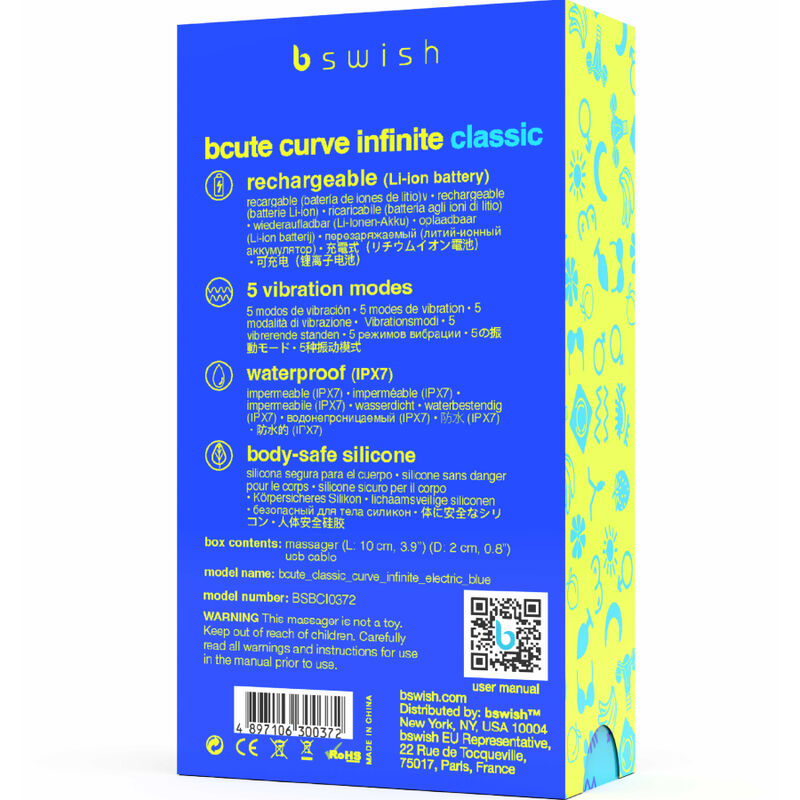 B Swish - Bcute Curve Infinite Classic Rechargeable Vibrator Blue Silicone