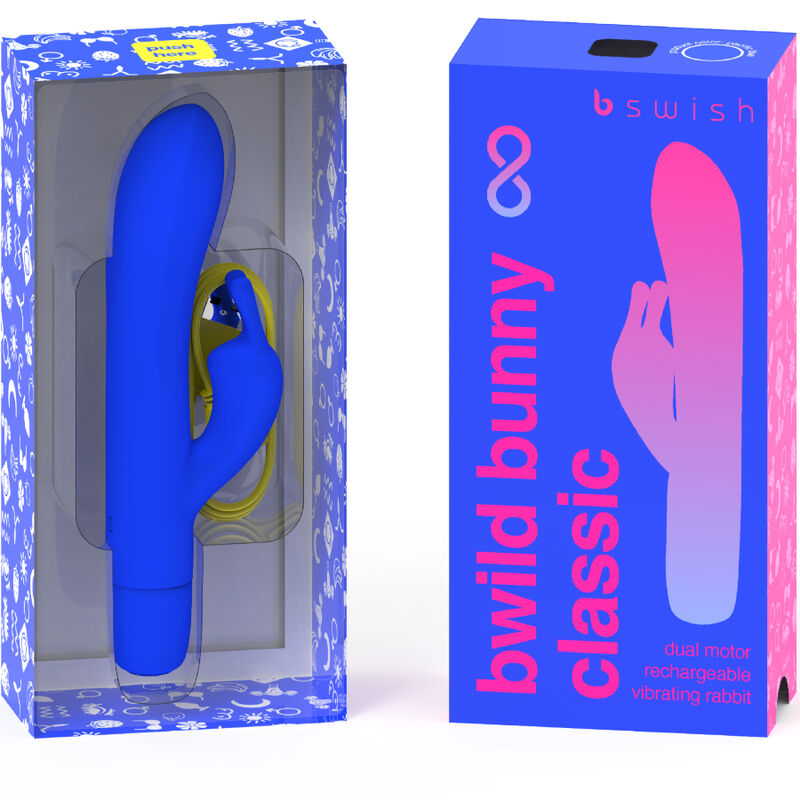 B Swish - Bunny Rechargeable Vibrator Blue, featuring dual motors, 8 intensity levels, and a waterproof design. Rechargeable, body-safe, and perfect for G-spot and clitoral stimulation.2