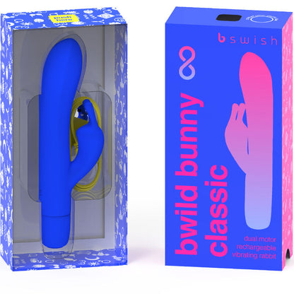 B Swish - Bunny Rechargeable Vibrator Blue, featuring dual motors, 8 intensity levels, and a waterproof design. Rechargeable, body-safe, and perfect for G-spot and clitoral stimulation.2