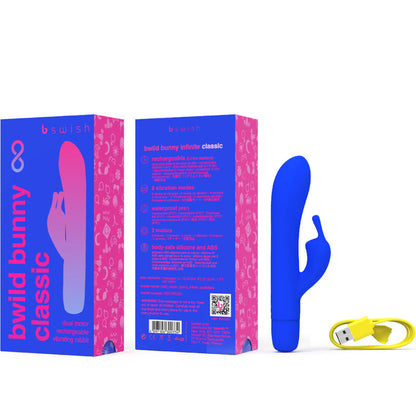 B Swish - Bunny Rechargeable Vibrator Blue, featuring dual motors, 8 intensity levels, and a waterproof design. Rechargeable, body-safe, and perfect for G-spot and clitoral stimulation.3