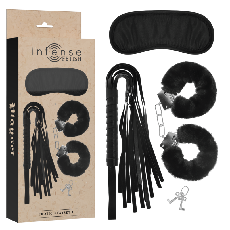 Intense Fetish - Erotic Playset 1 With Handcuffs, Blind Mask And Flogger