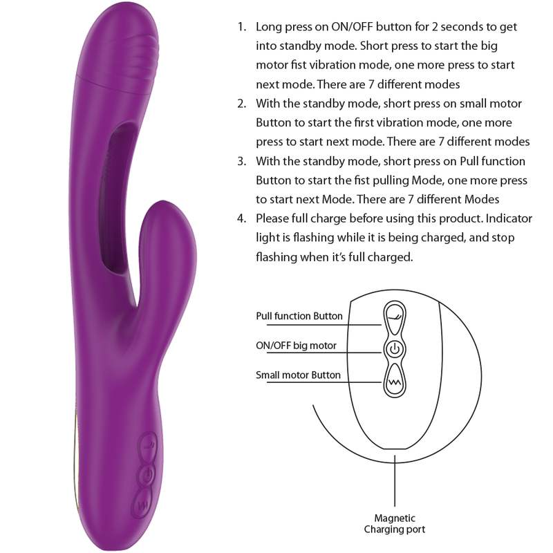 Intense - Apolo Rechargeable Multifunction Vibrator 7 Vibrations With Swinging Motion Purple