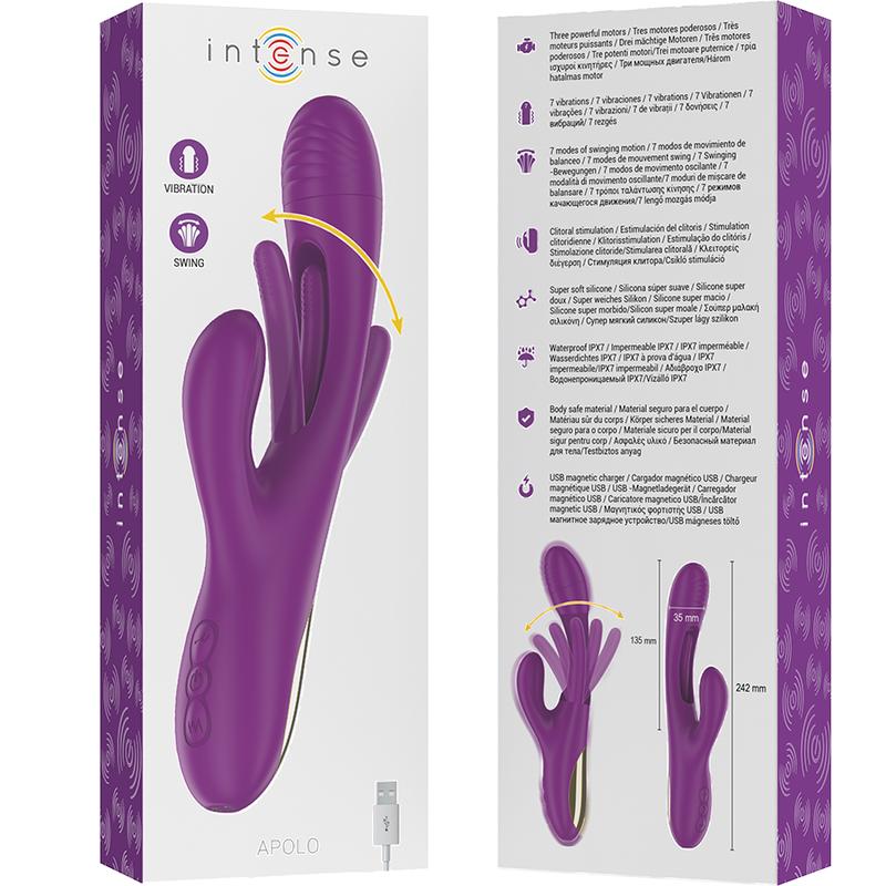 Intense - Apolo Rechargeable Multifunction Vibrator 7 Vibrations With Swinging Motion Purple