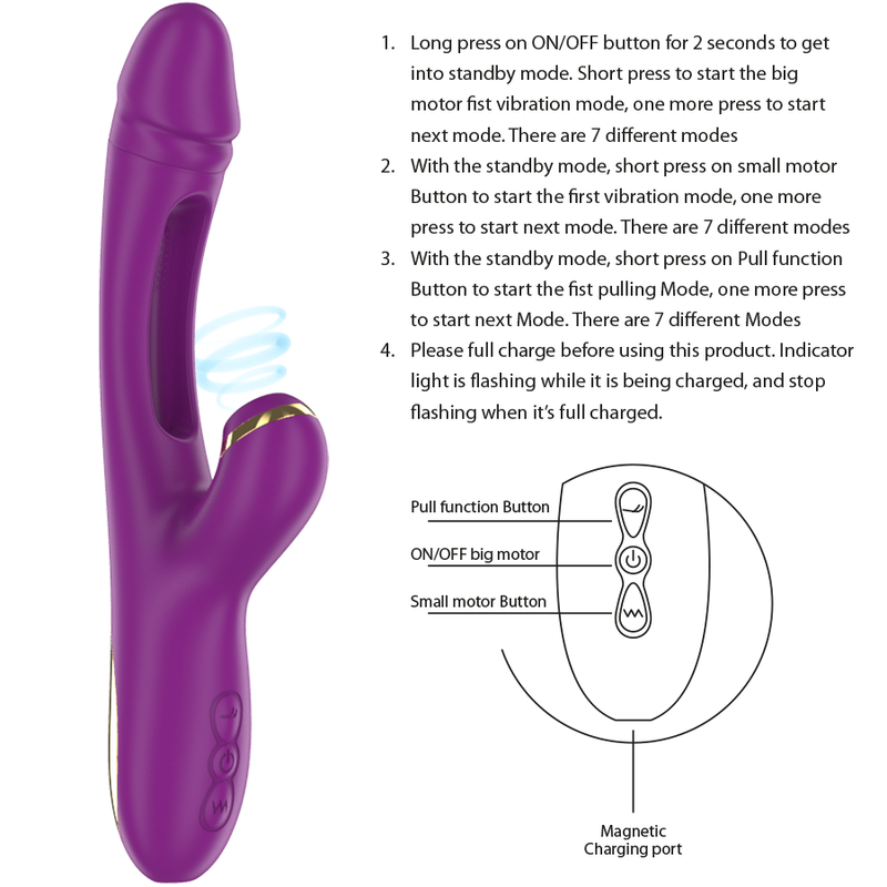 Intense - Ateneo Rechargeable Multifunction Vibrator 7 Vibrations With Swinging Motion And Sucking Purple