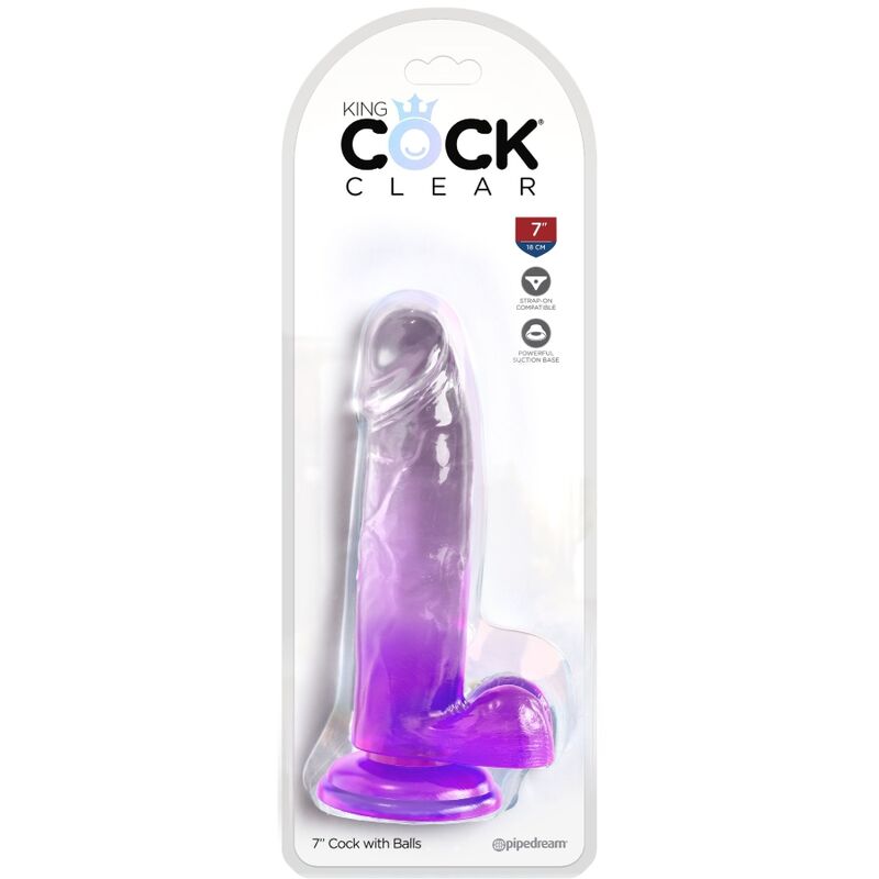 King Cock - Clear Realistic Penis With Balls 15.2 Cm Purple