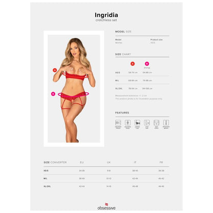 Obsessive - Ingridia Set Two Pieces Crotchless Red Xs/S