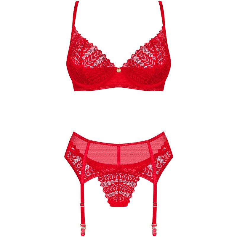 Obsessive - Ingridia Set Two Pieces Crotchless Red Xs/S