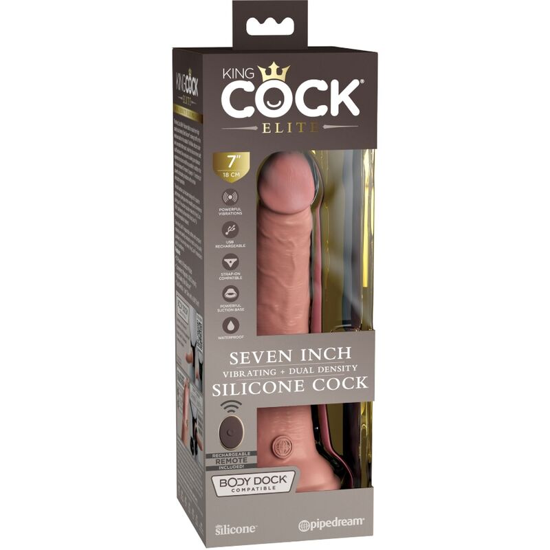 King Cock - Elite Realistic Dildo Vibrator & Silicone Remote Control 17.8 Cm