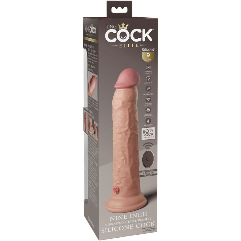 King Cock - Elite Realistic Dildo Vibrator & Silicone Remote Control 23 Cm