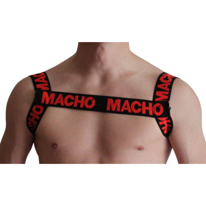 Macho Double Harness in red elastic body harness