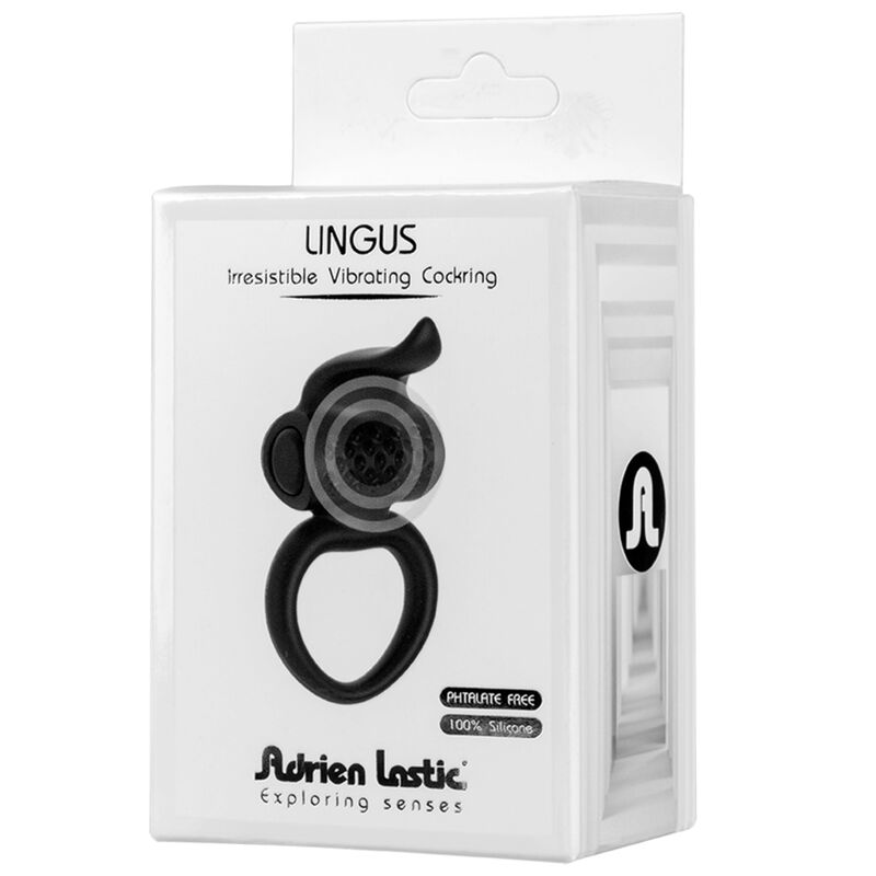 Enhance your intimacy with the Adrien Lastic Lingus Black Vibrator Ring, featuring dual rings for a firmer erection and a flexible clitoral stimulator for heightened pleasure. Perfect for couples.3