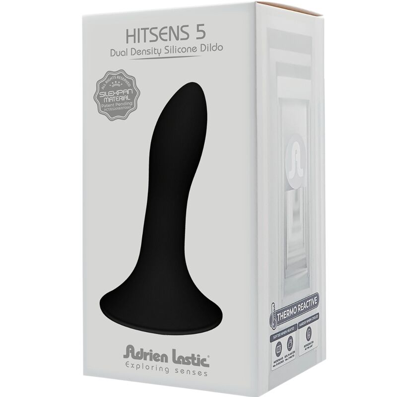 Adrien Lastic Silicone Dildo Black offers lifelike pleasure with Silexpan double density, thermo-reactive properties, suction base, and harness compatibility4