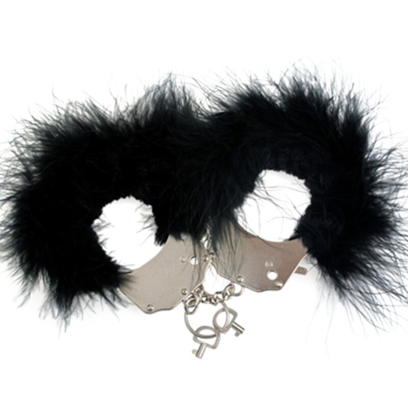 Elevate your BDSM play with Adrien Lastic Feathered Metal Handcuffs. Soft lining, sturdy chain, and two keys for secure and sensual restraint. Black, white, or pink.112