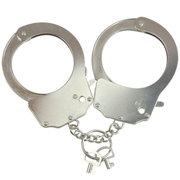 Explore BDSM with Adrien Lastic Metal Handcuffs. Durable, secure, and perfect for couples. Includes a sturdy chain and two keys for safe and exciting play.1