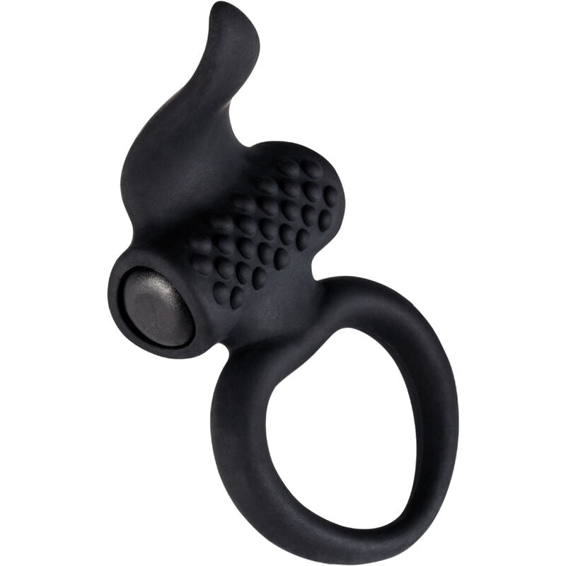 Enhance your intimacy with the Adrien Lastic Lingus Black Vibrator Ring, featuring dual rings for a firmer erection and a flexible clitoral stimulator for heightened pleasure. Perfect for couples.